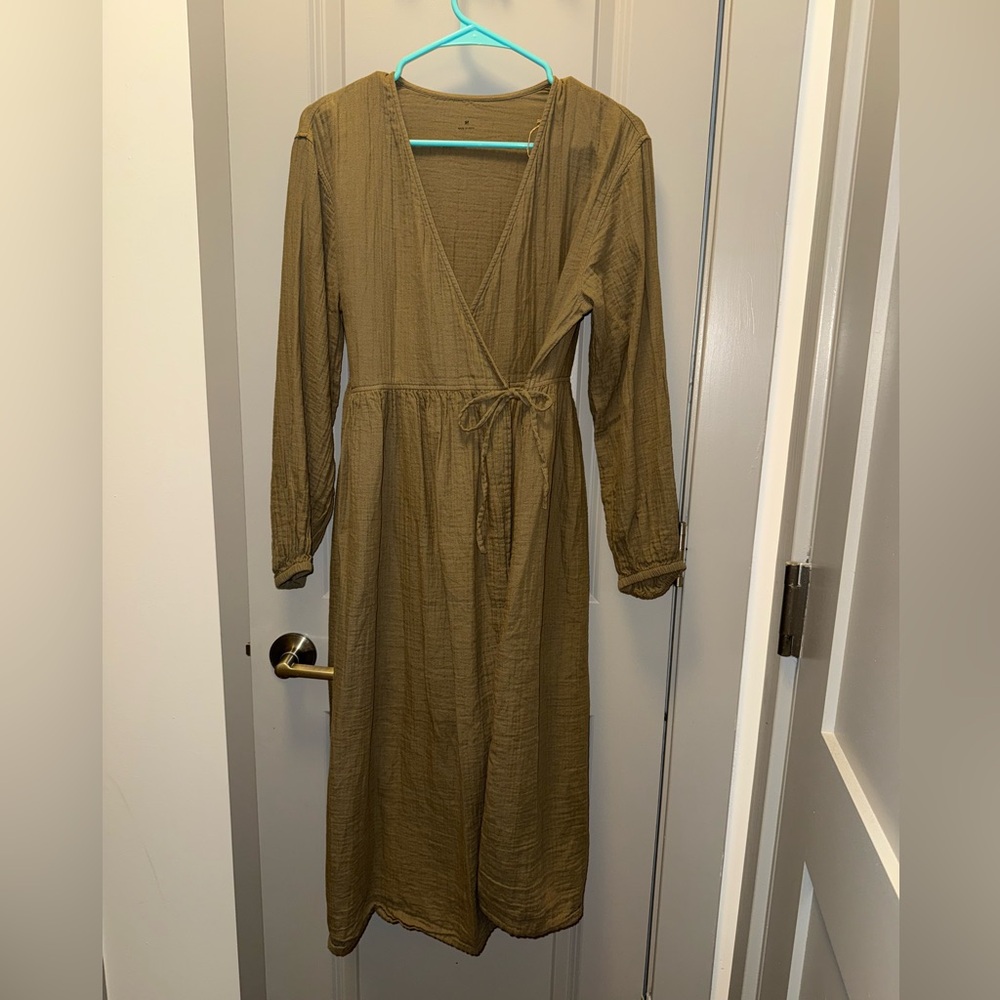 Muji  100% Cotton Olive Long Sleeve Dress NO TAGS like a new